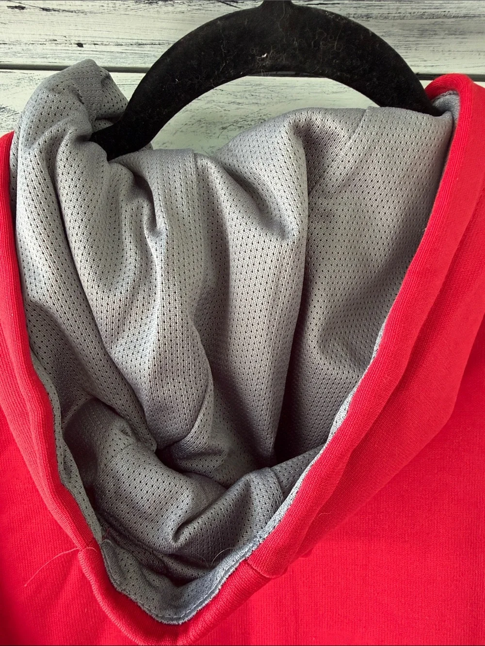 Nike Red Therma Fit Hoodie with Gray Accents and Silver Swoosh Size Small